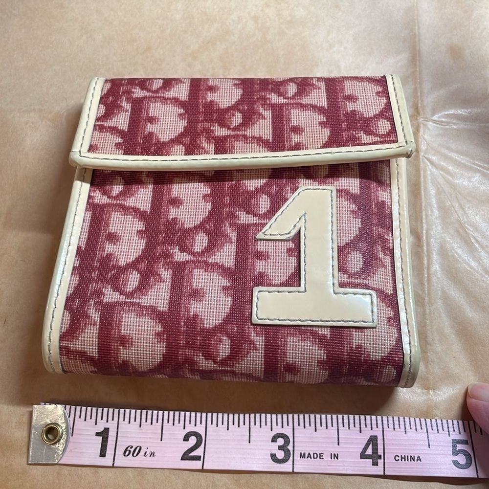 DIOR TROTTER #1 WALLET EUC EXCELLENT INSIDE & OUT 4”x4” BORDEAUX / CREAM - Picture 12 of 13
